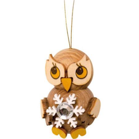 Christbaumschmuck Eulenkind mit Schneekristall - 4 cm