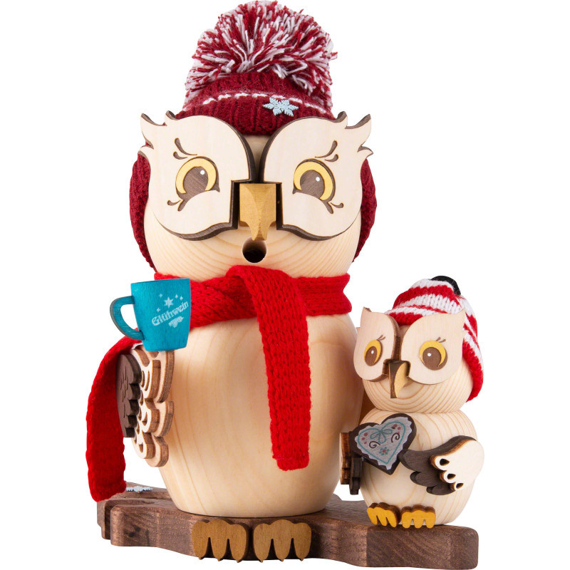 Räuchereule Weihnachtsmarktbesuch mit Kind - 15 cm