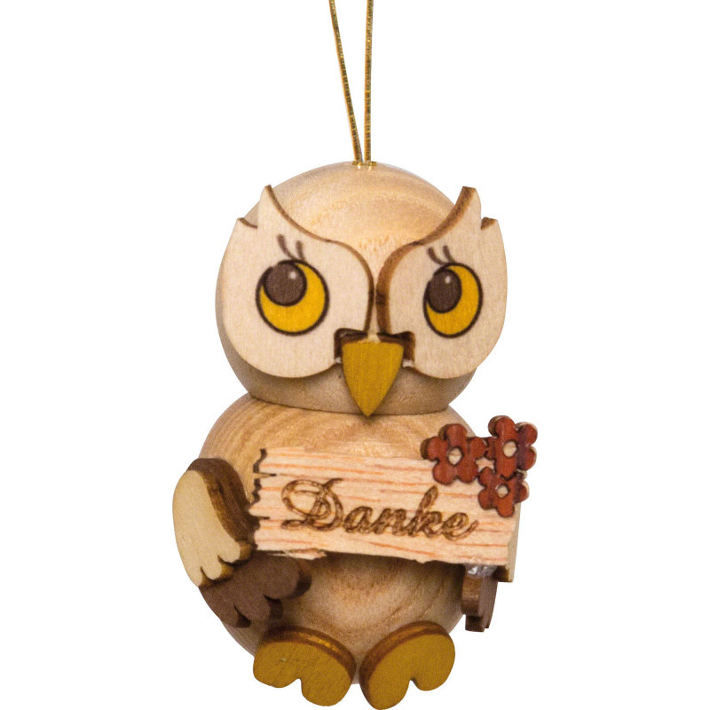 Tree Ornament - Owl Child with "Thank You" - 4 cm / 1.6 inch
