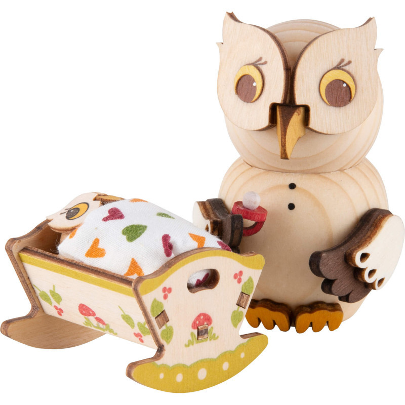 Mini Owl with Baby Cradle - 7 cm / 2.8 inch