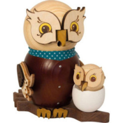 Räuchereule mit Baby - 15 cm