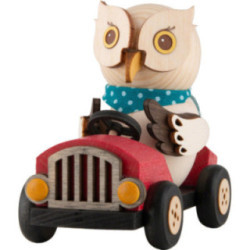 Mini-Eule im roten Flitzer - 7 cm