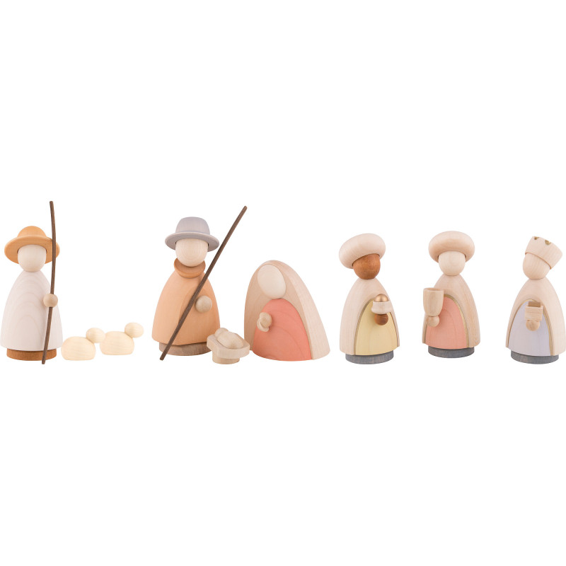 9-teiliges Krippenset lasiert - groß - 10 cm