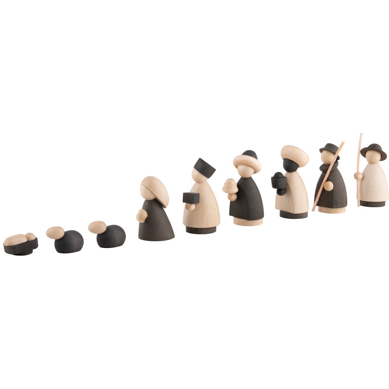 9-teiliges Krippenset natur/anthrazit - klein - 7 cm