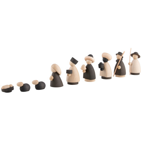 9-teiliges Krippenset natur/anthrazit - klein - 7 cm