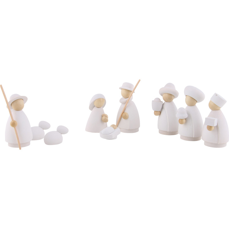 Nativity Set of 9 Pieces White/Natural - Small - 7 cm / 2.8 inch