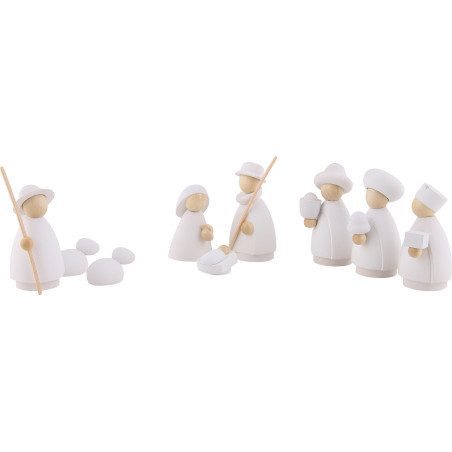 Nativity Set of 9 Pieces White/Natural - Small - 7 cm / 2.8 inch