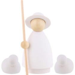 Schäfer mit 2 Schafen natur/weiß - klein - 7 cm