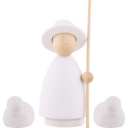 Shepherd with 2 Sheep Natural/White - Large - 9,5 cm / 3.7 inch