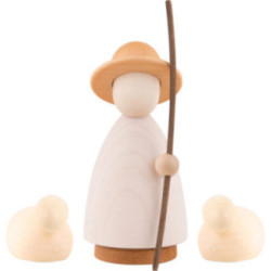 Shepherd with 2 Sheep Colored - Large - 9,5 cm / 3.7 inch