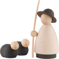 Schäfer mit 2 Schafen natur/anthrazit - klein - 7 cm