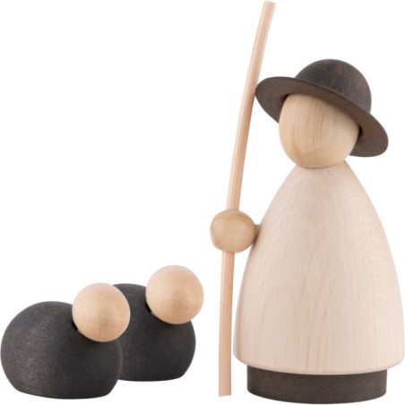 Schäfer mit 2 Schafen natur/anthrazit - klein - 7 cm