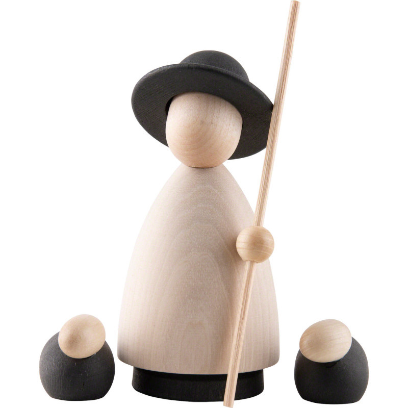 Shepherd with 2 Sheep Natural/Anthracite - Large - 9,5 cm / 3.7 inch