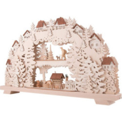 3D-Doppelschwibbogen Wald mit Rehen und Förster - 70x38 cm