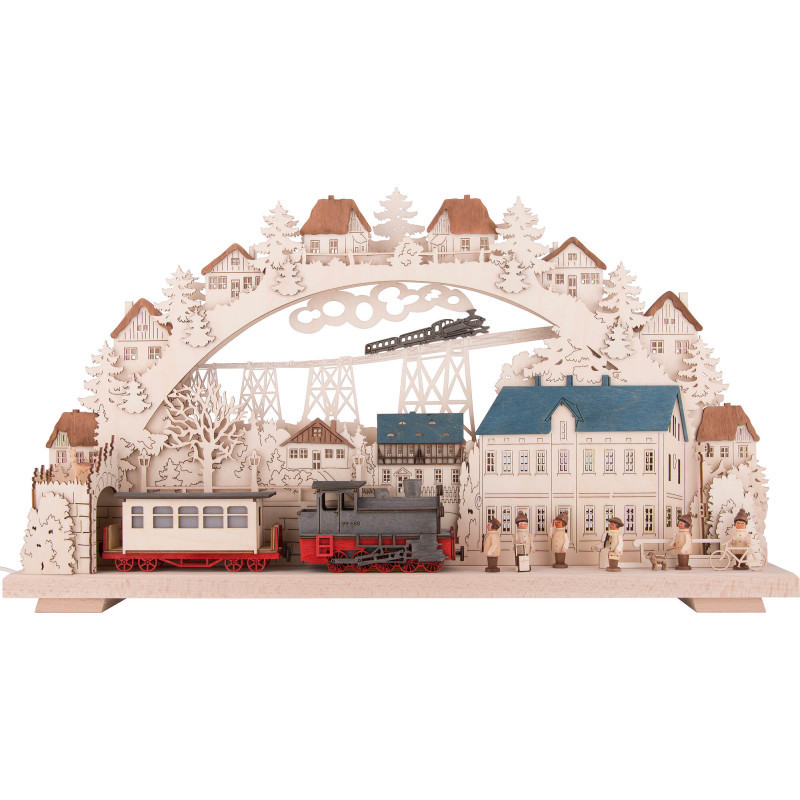 3D-Doppelschwibbogen Eisenbahn mit rauchender Lok - 70x38 cm