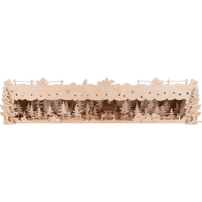 Illuminated Stand - Forest with carved Deers - 73x16 cm / 28.7x6.3 inch