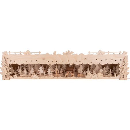 Schwibbogen-Unterbau Wald mit geschnitzten Rehen - 73x16 cm