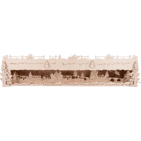 Illuminated Stand - Seiffen Village - with Brown Glazed Roofs - 73x16 cm / 28.7x6.3 inch