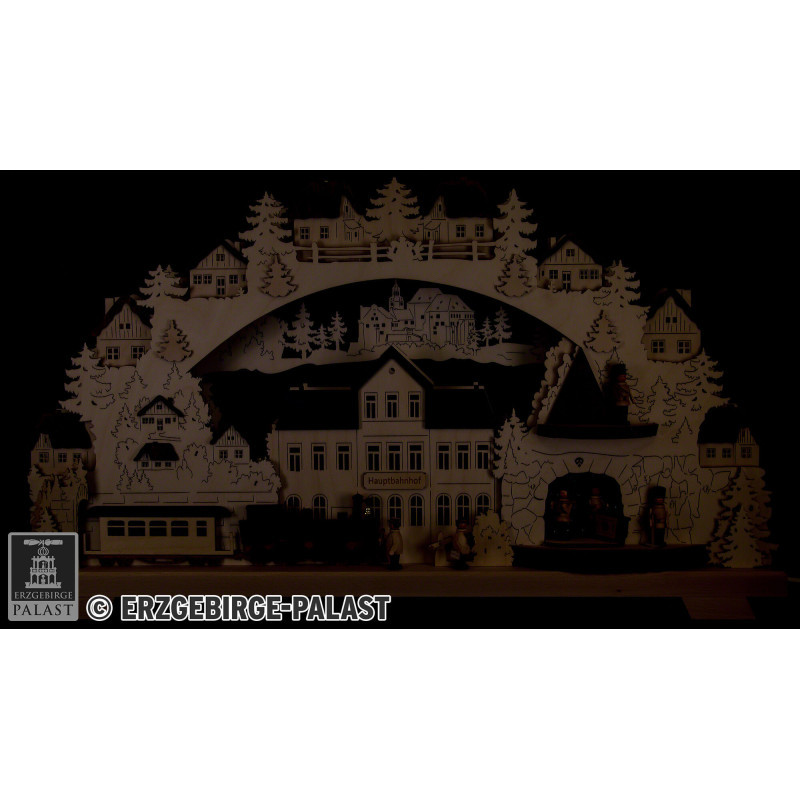Schwibbogen Bergbau mit Eisenbahn - 70x40 cm