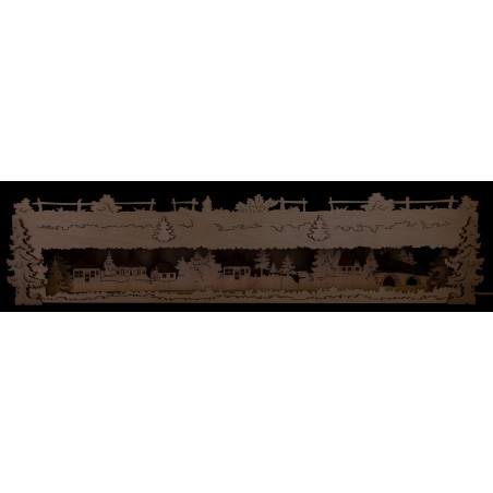 Illuminated Stand - Seiffen Village - with Brown Glazed Roofs - 73x16 cm / 28.7x6.3 inch