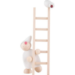 Wicht mit Leiter und Vogel - weiß - 20 cm