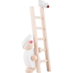 Wicht mit Leiter und Vogel - weiß - 20 cm