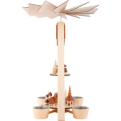 2-stöckige Pyramide Dorf Seiffen und Kurrende - 36 cm