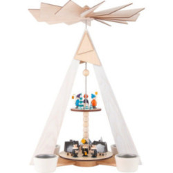 2-Tier Pyramid - Seiffen Village with Carolers White - 36 cm / 14.2 inch