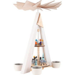 2-stöckige Pyramide Dorf Seiffen und Kurrende weiß - 36 cm