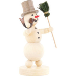 Schneemann mit Besen und Vogel - 12 cm
