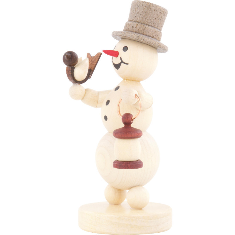 Schneemann mit Laterne und Vogel - 12 cm