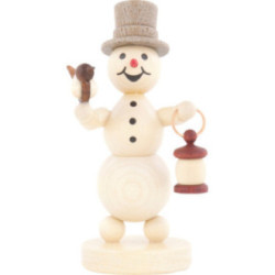 Schneemann mit Laterne und Vogel - 12 cm