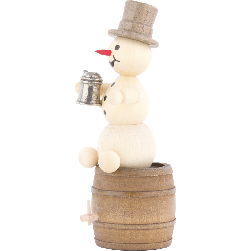Snowman with Stein on Beer Barrel - 13 cm / 5.1 inch