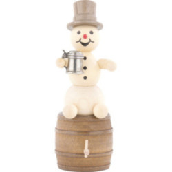 Schneemann mit Krug auf Bierfaß - 13 cm