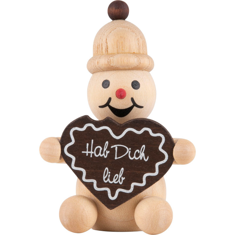Snowman - Junior "with gingerbread heart" sitting - 7 cm / 2.8 inch