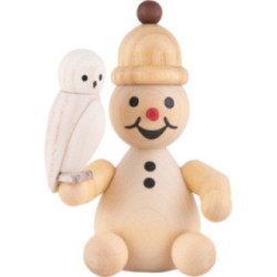 Schneemann Junior mit Schneeeule sitzend - 7 cm