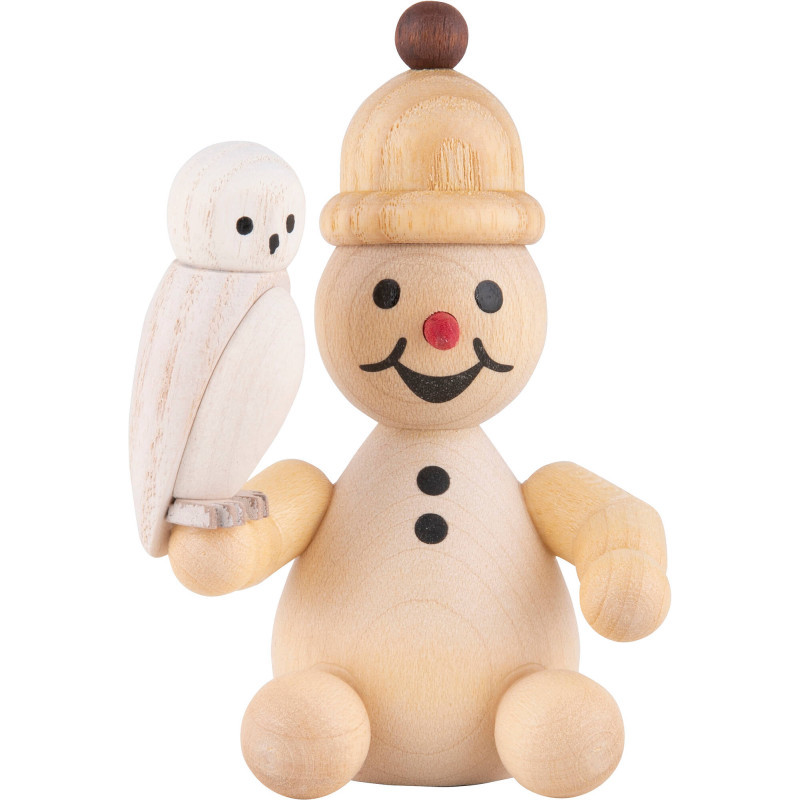 Schneemann Junior mit Schneeeule sitzend - 7 cm