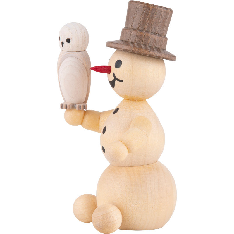 Schneemann mit Schneeeule sitzend - 12 cm