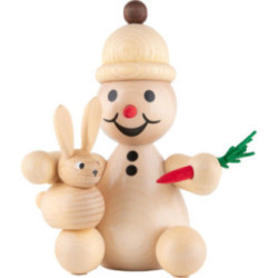 Schneemann Junior "mit Hase" sitzend - Mittelgroß - 16 cm