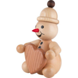 Schneemann Junior "mit Herz" sitzend - Groß - 20 cm