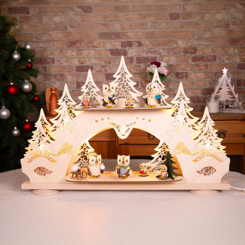 Collector Candle Arch wit two Levels - Kuhnert Owls - 68x43 cm / 26.8x16.9 inch