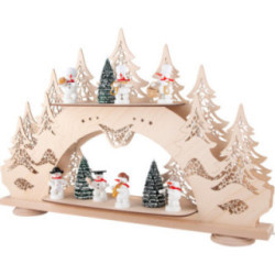 Sammler-Schwibbogen mit zwei Ebenen und 7 Zenker-Schneemännern - 68x43 cm