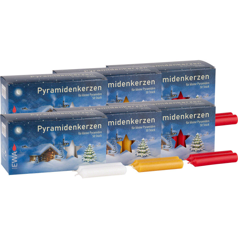 Dreifarbiger Lichterzauber - JEKA Pyramidenkerzen im 6er-Set