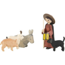 Shepherd with Animals, Set of Five, Stained - 7 cm / 2.8 inch