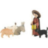 Shepherd with Animals, Set of Five, Stained - 7 cm / 2.8 inch