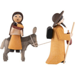 Holy Family on Donkey, Stained - 7 cm / 2.8 inch