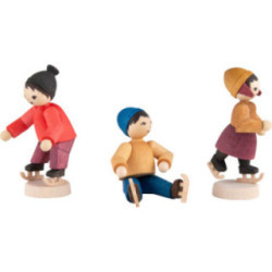 Winterkinder Eislaufkinder 3-teilig gebeizt - 7 cm