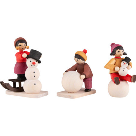 Winter Children Snowman Builders - 3 pcs. - stained - 7 cm / 2.8 inch