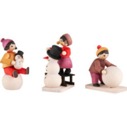 Winter Children Snowman Builders - 3 pcs. - stained - 7 cm / 2.8 inch