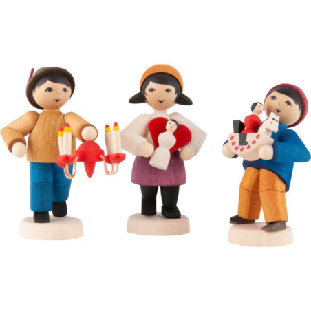 Ore Mountain Children - 3 pcs. - stained - 7 cm / 2.8 inch